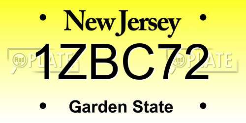 1ZBC72 New Jersey License Plate