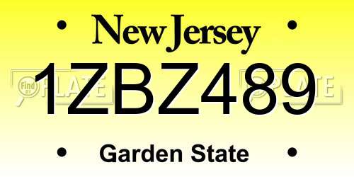1ZBZ489 New Jersey License Plate