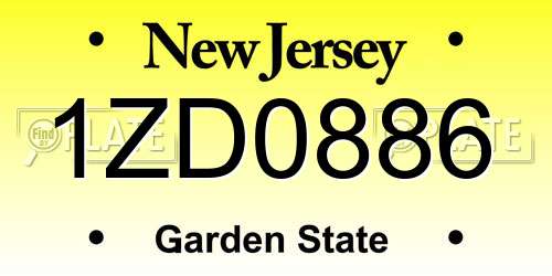 1ZD0886 New Jersey License Plate