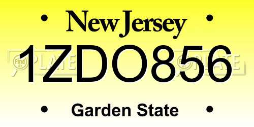1ZDO856 New Jersey License Plate