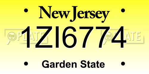1ZI6774 New Jersey License Plate