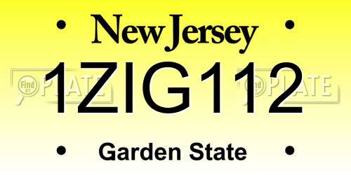 1ZIG112 New Jersey License Plate