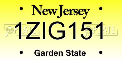 1ZIG151 New Jersey License Plate