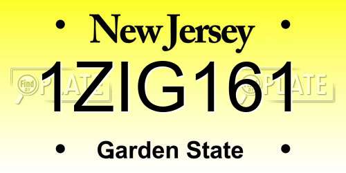 1ZIG161 New Jersey License Plate