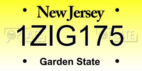 1ZIG175 New Jersey License Plate