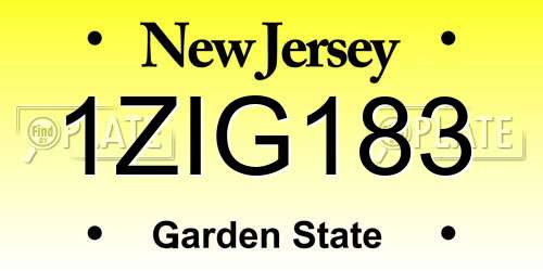 1ZIG183 New Jersey License Plate