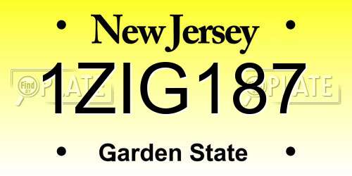 1ZIG187 New Jersey License Plate