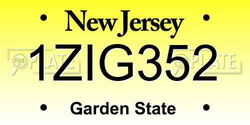 1ZIG352 New Jersey License Plate