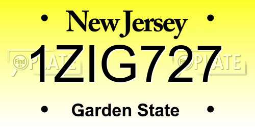 1ZIG727 New Jersey License Plate