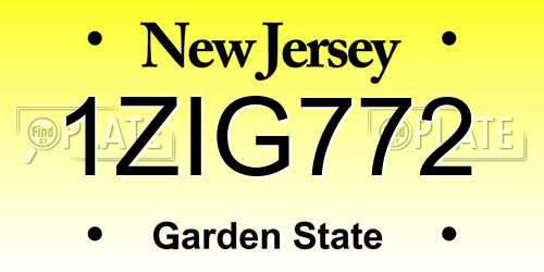 1ZIG772 New Jersey License Plate
