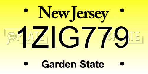 1ZIG779 New Jersey License Plate