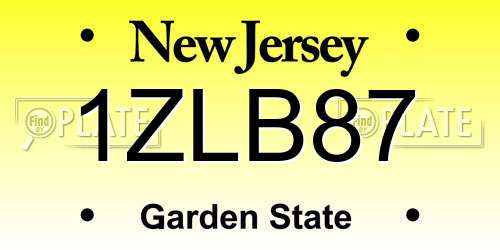 1ZLB87 New Jersey License Plate