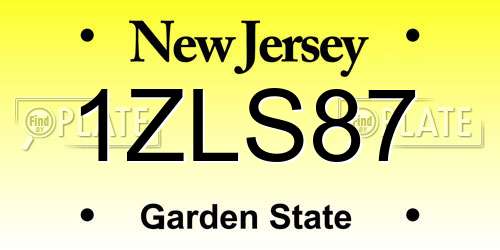 1ZLS87 New Jersey License Plate