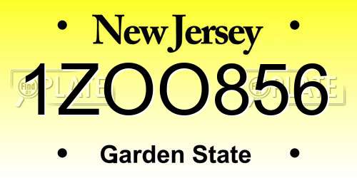 1ZOO856 New Jersey License Plate
