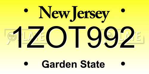 1ZOT992 New Jersey License Plate