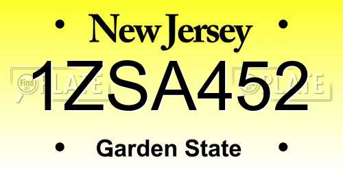 1ZSA452 New Jersey License Plate