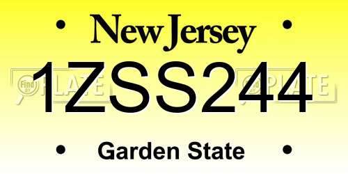 1ZSS244 New Jersey License Plate