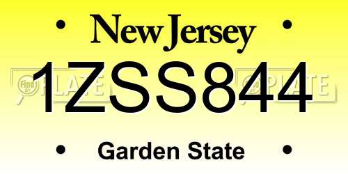 1ZSS844 New Jersey License Plate