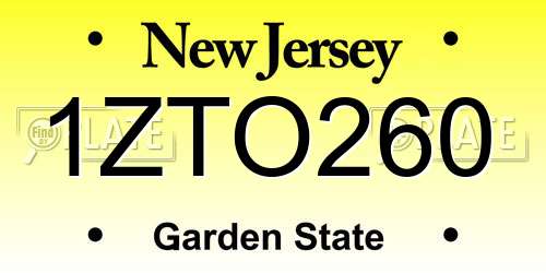 1ZTO260 New Jersey License Plate