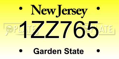 1ZZ765 New Jersey License Plate