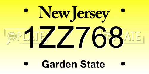 1ZZ768 New Jersey License Plate