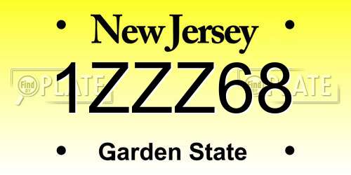 1ZZZ68 New Jersey License Plate