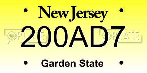 200AD7 New Jersey License Plate