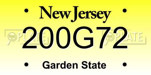 200G72 New Jersey License Plate