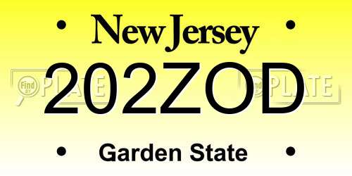 202ZOD New Jersey License Plate