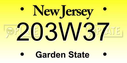 203W37 New Jersey License Plate