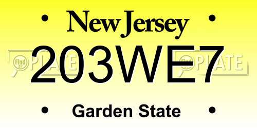 203WE7 New Jersey License Plate