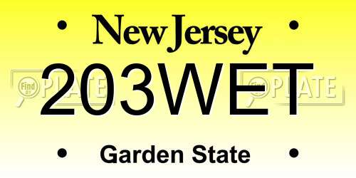 203WET New Jersey License Plate