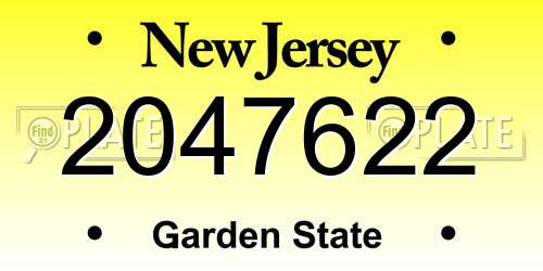 2047622 New Jersey License Plate