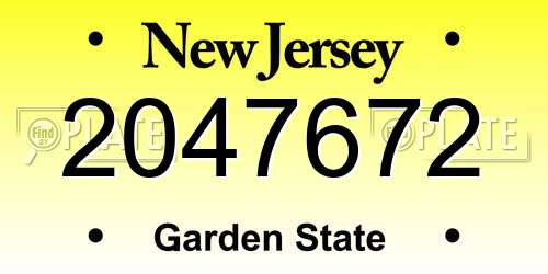 2047672 New Jersey License Plate