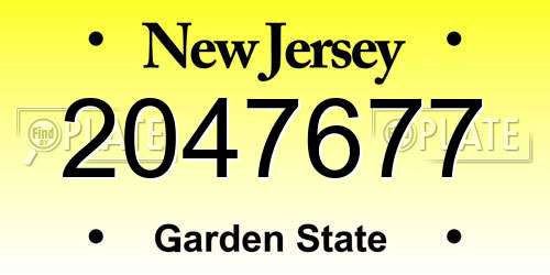 2047677 New Jersey License Plate