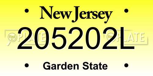 205202L New Jersey License Plate