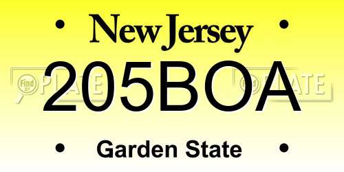 205BOA New Jersey License Plate
