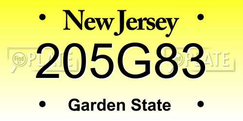 205G83 New Jersey License Plate