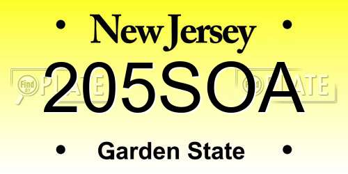 205SOA New Jersey License Plate