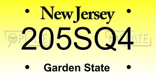 205SQ4 New Jersey License Plate