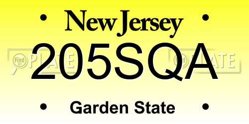 205SQA New Jersey License Plate