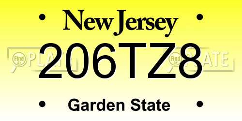 206TZ8 New Jersey License Plate