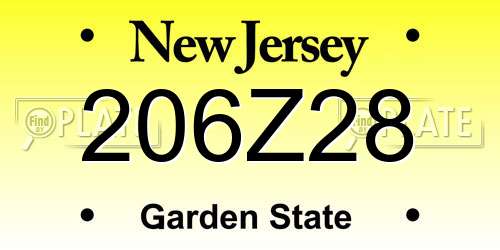 206Z28 New Jersey License Plate