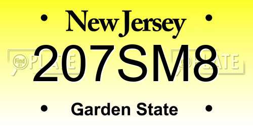207SM8 New Jersey License Plate