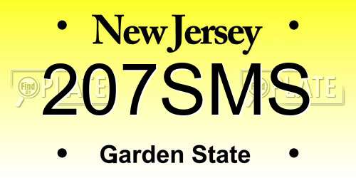 207SMS New Jersey License Plate