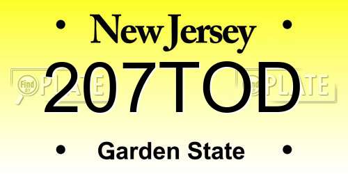 207TOD New Jersey License Plate