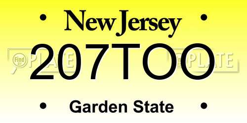 207TOO New Jersey License Plate