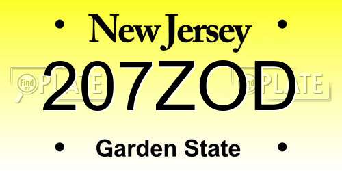 207ZOD New Jersey License Plate