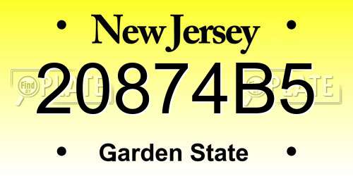 20874B5 New Jersey License Plate