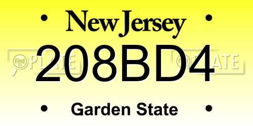 208BD4 New Jersey License Plate